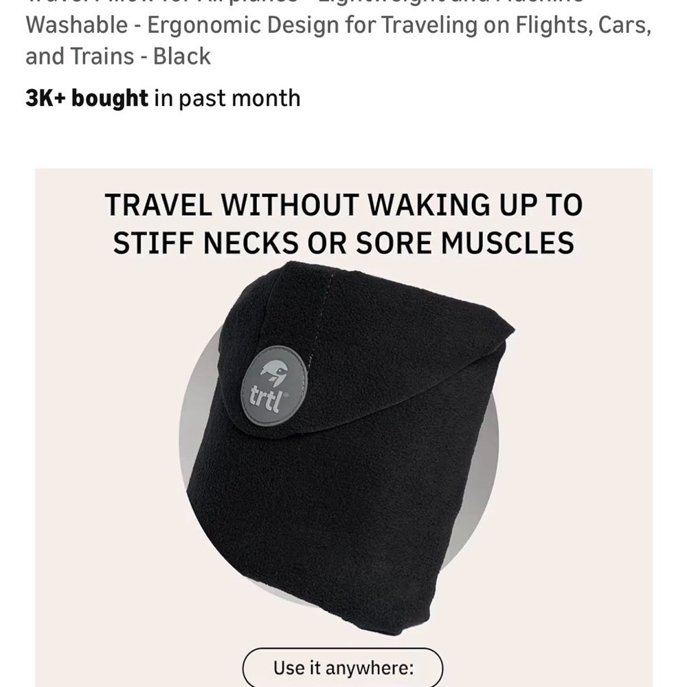 Trtl Black Travel Pillow